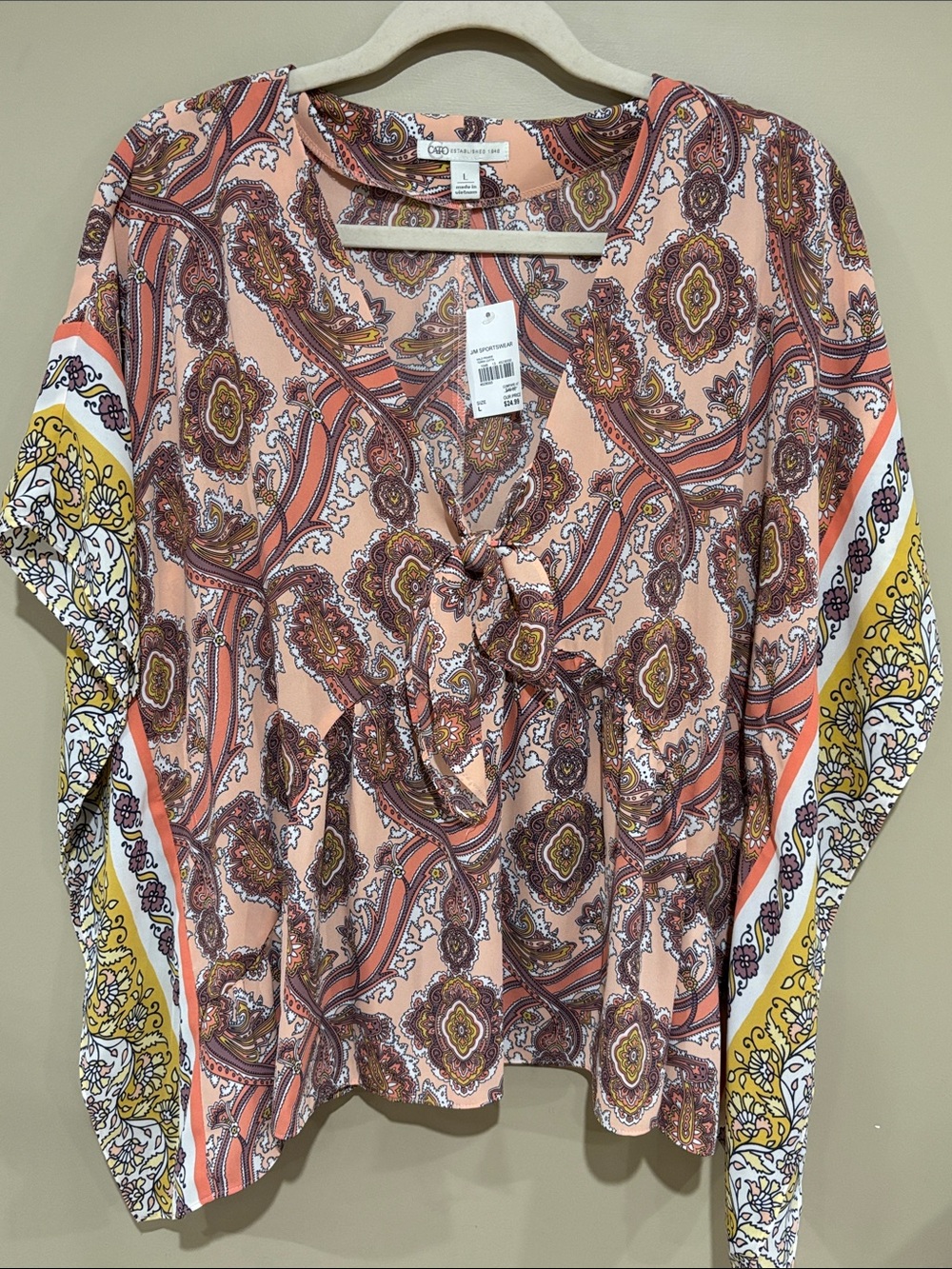NWT Cato kimono sleeve tie front top